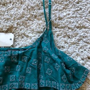 Earthbound top-ruffle crop teal